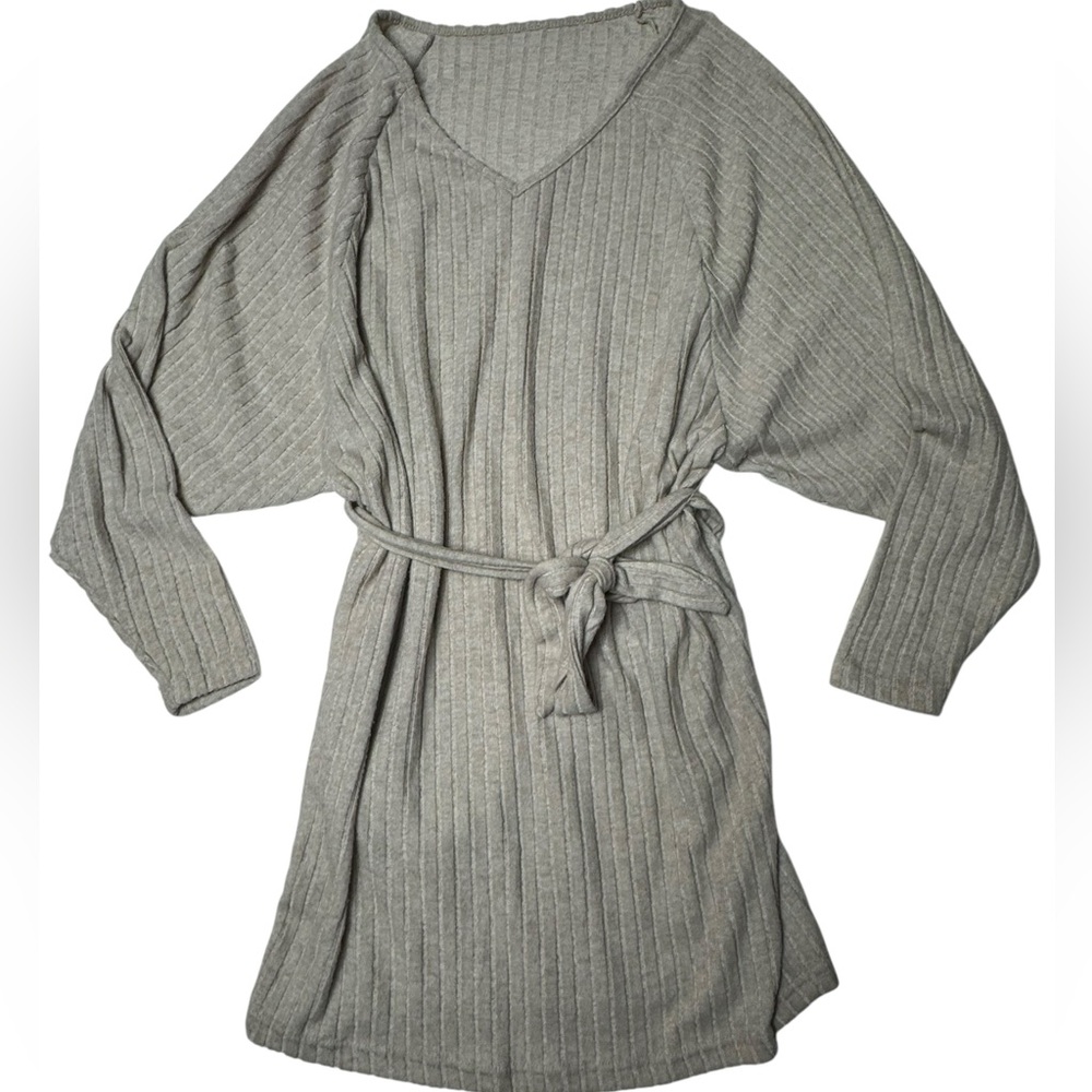 Shein‎ Taupe Ribbed Knit Belted Sweater Dress - Size M